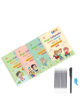 Mumzar magic calligraphy copybook set with four colorful practice books and reusable water pen for kids